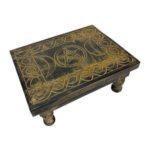 Wooden Altar Table Distressed Carved Pentagram Celtic Knotwork Decor